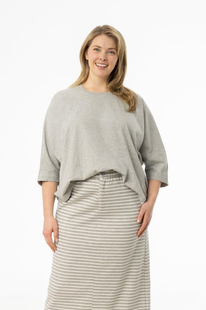 Grey Oversized Dolman 3/4 Sleeve T-Shirt
