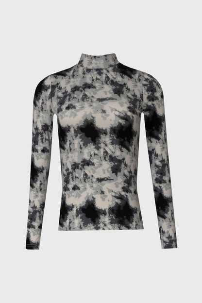 Grey Printed Mock Neck Top