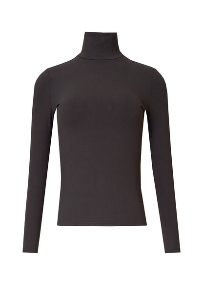 Grey Ribbed Turtleneck Top