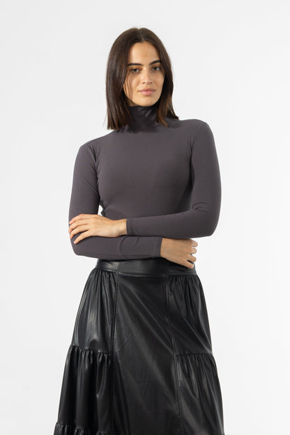 Grey Ribbed Turtleneck Top