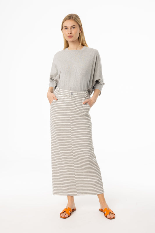 Grey Striped Stretch Maxi Skirt