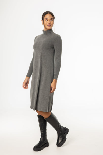 Grey Turtleneck Swing Dress