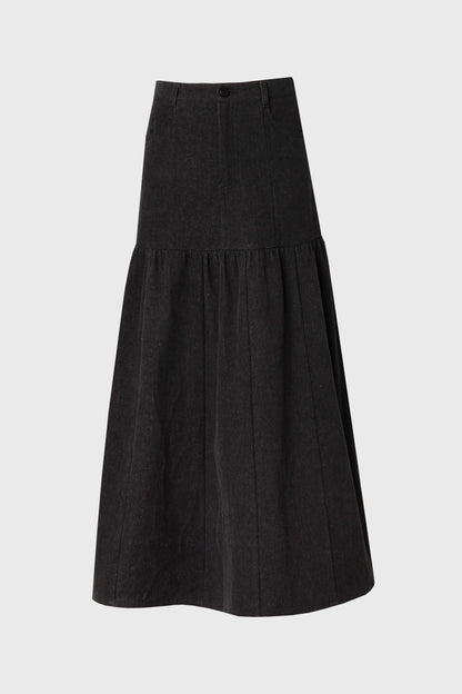 Grey Flared Denim Maxi Skirt