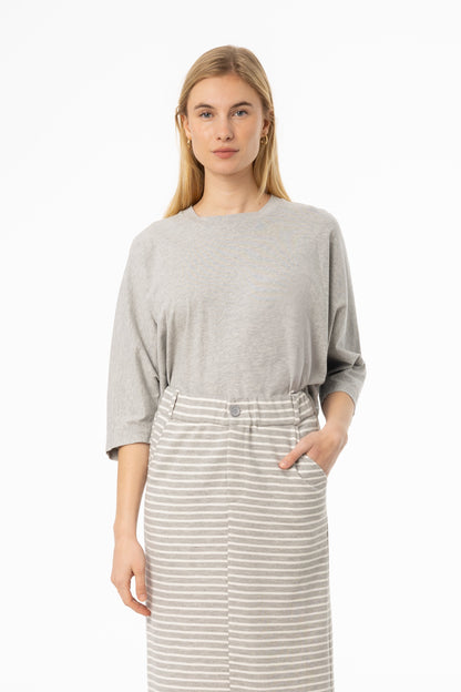 Grey Oversized Dolman 3/4 Sleeve T-Shirt