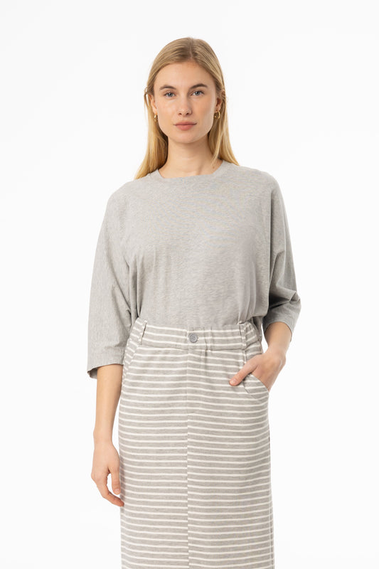 Grey Oversized Dolman 3/4 Sleeve T-Shirt