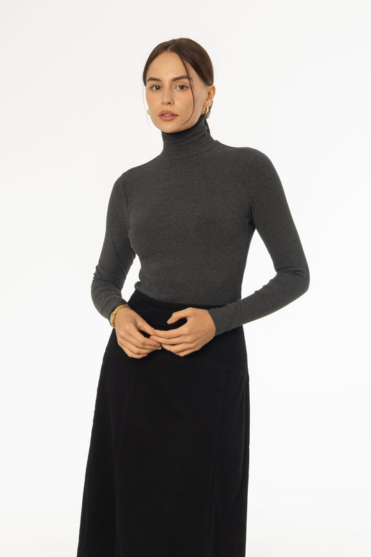 Heather Grey Ribbed Turtleneck Top