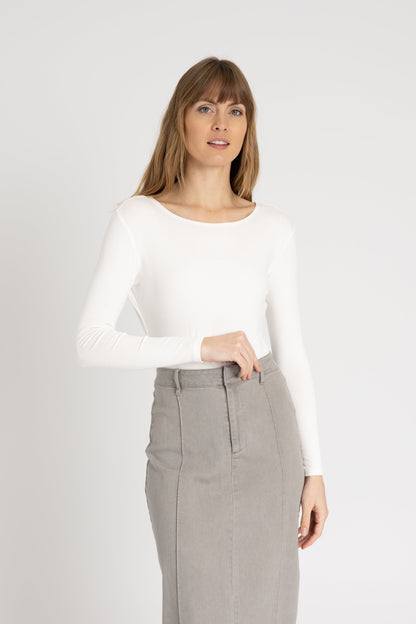 White Basic Wider Neck Ribbed Tee
