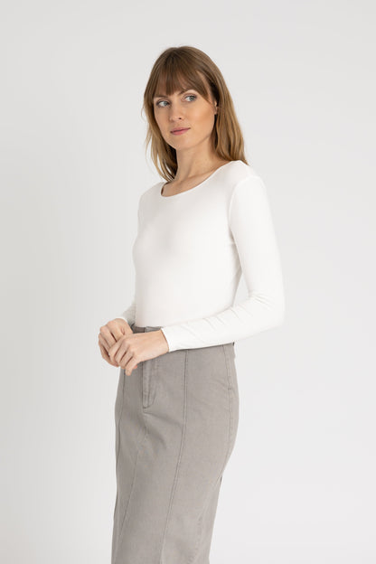 White Basic Wider Neck Ribbed Tee