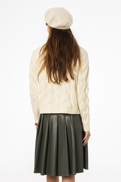 Ivory Collar Detail Cable Knit Sweater