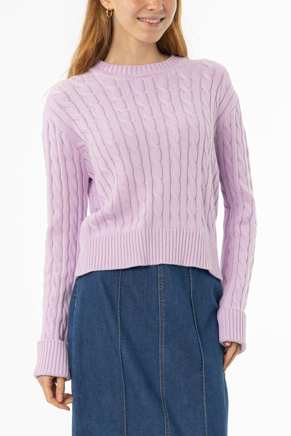 Lavender Round Neck Cable Knit Sweater