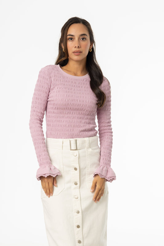 Lavender Smocked Ruffle Sleeve T-Shirt