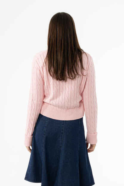Light Pink Round Neck Cable Knit Sweater