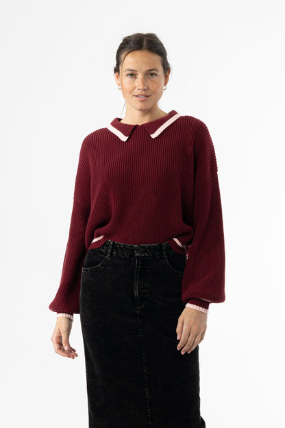 Burgundy Collar Knit Sweater