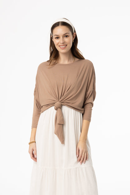 Mocha Dolman Tie Knot Tee