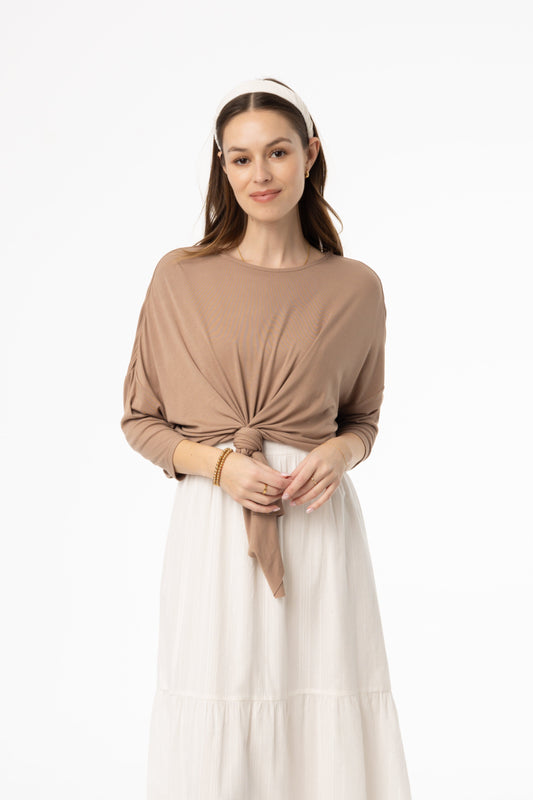 Mocha Dolman Tie Knot Tee