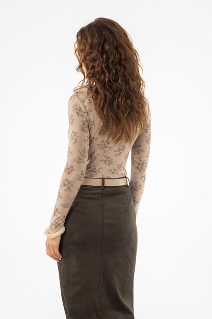 Mocha Floral Mock Neck Top