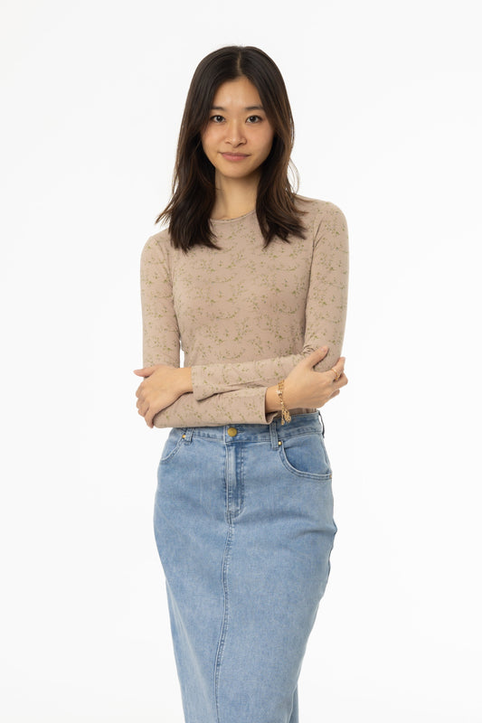 Mocha Floral Printed Round Neck Tee