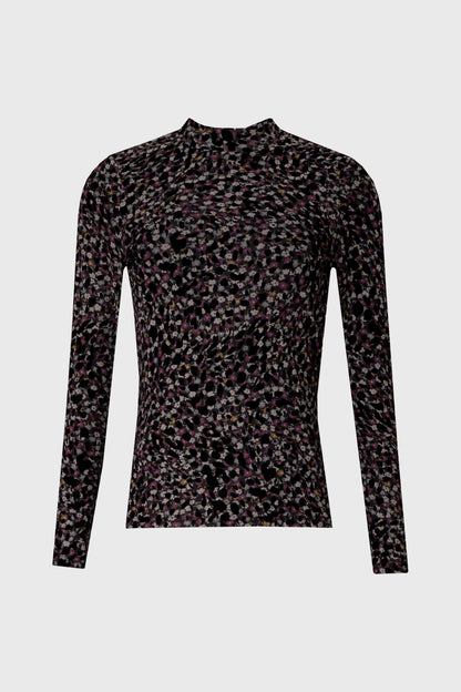 Multi Floral Mesh Mock Neck Top