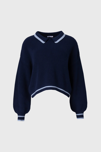 Navy Collar Knit Sweater