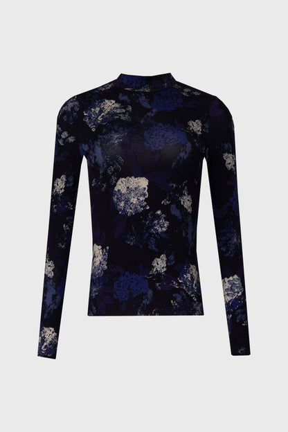 Navy Floral Mock Neck Top