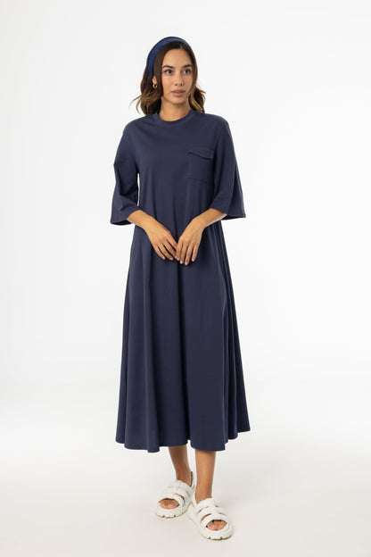Navy Pocket Tee Shirt Maxi Dress