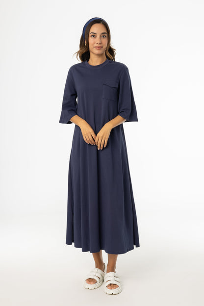 Navy Pocket Tee Shirt Maxi Dress
