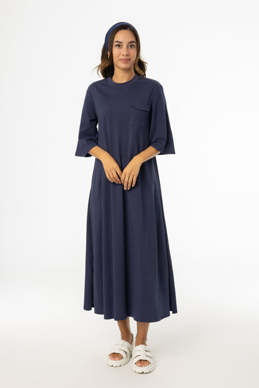 Navy Pocket Tee Shirt Maxi Dress