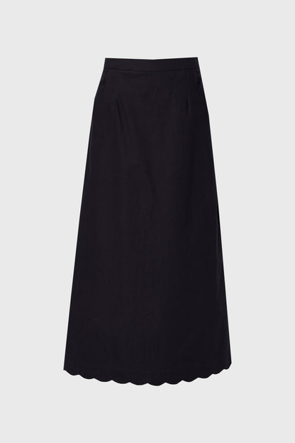 Navy Scalloped Maxi Skirt