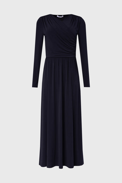 Navy Slinky Faux Wrap Maxi Dress
