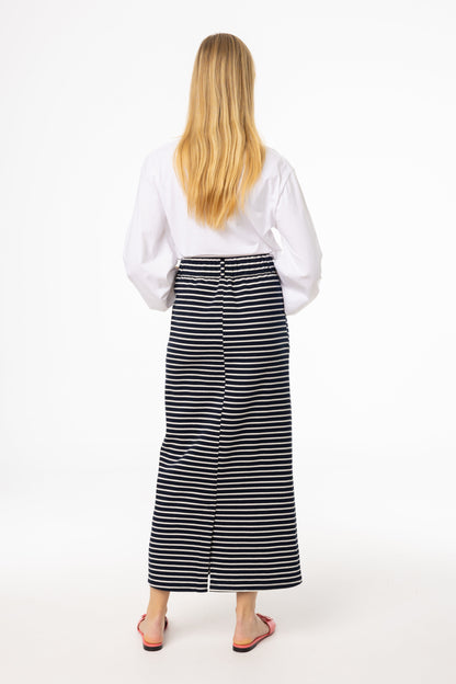 Navy Striped Stretch Maxi Skirt