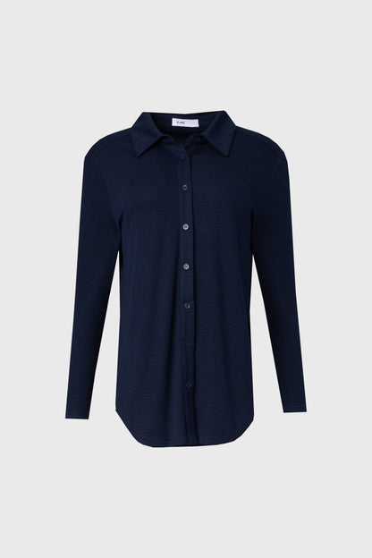 Navy Waved Button Down Shirt