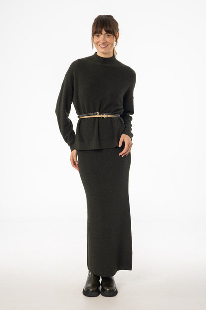 Olive Knit Maxi Skirt