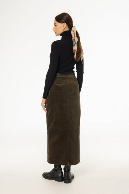 Olive Corduroy Skirt