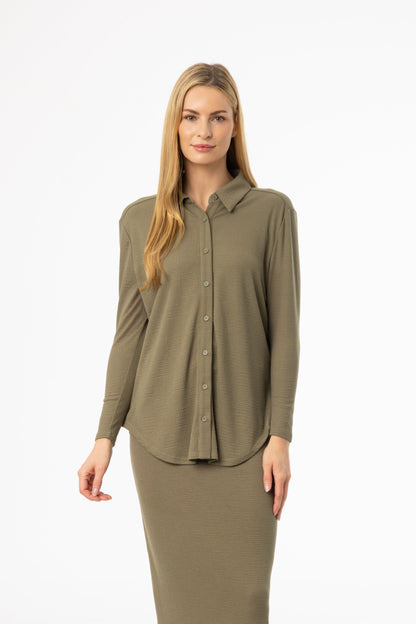 Olive Waved Button Down Shirt