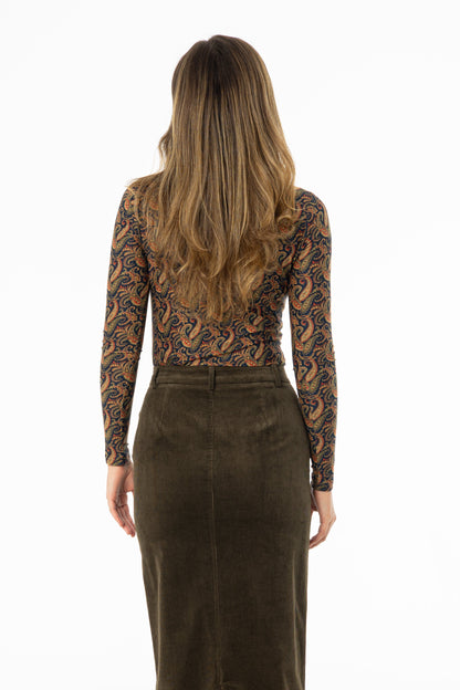 Multicolor Paisley Mock Neck Top