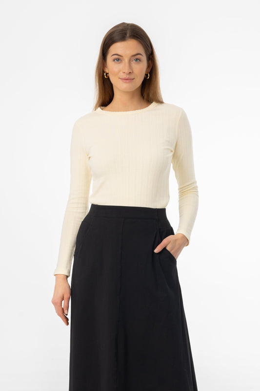 Pale Yellow Pointelle Scalloped T-Shirt