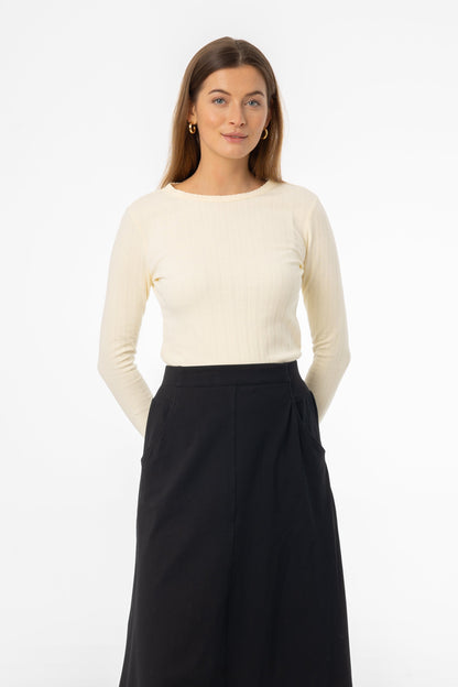 Pale Yellow Pointelle Scalloped T-Shirt