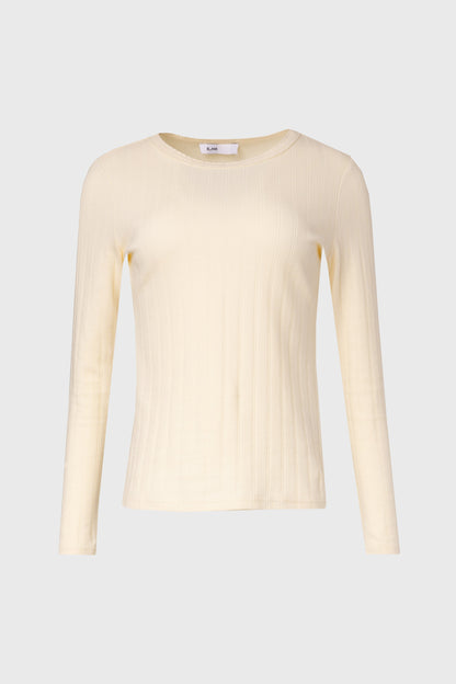 Pale Yellow Pointelle Scalloped T-Shirt