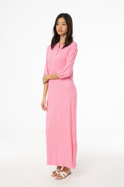 Pink 3/4 Sleeve Maxi Dress