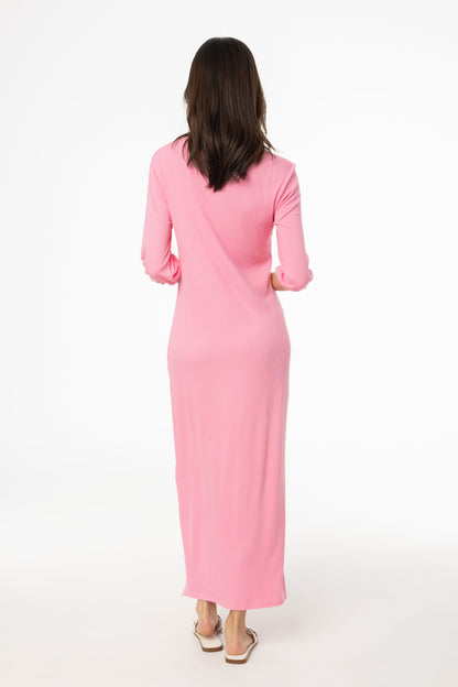 Pink 3/4 Sleeve Maxi Dress
