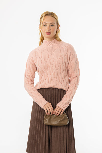 Pink Collar Detail Cable Knit Sweater