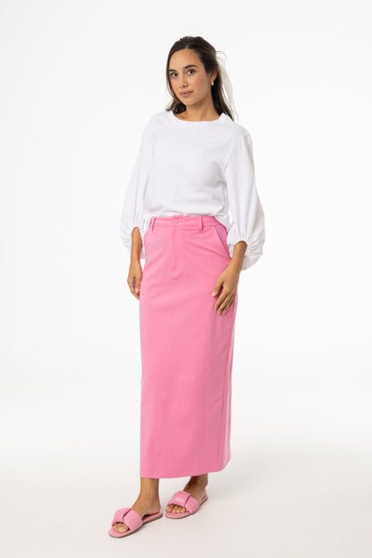 Pink Stretch Cotton Maxi Skirt