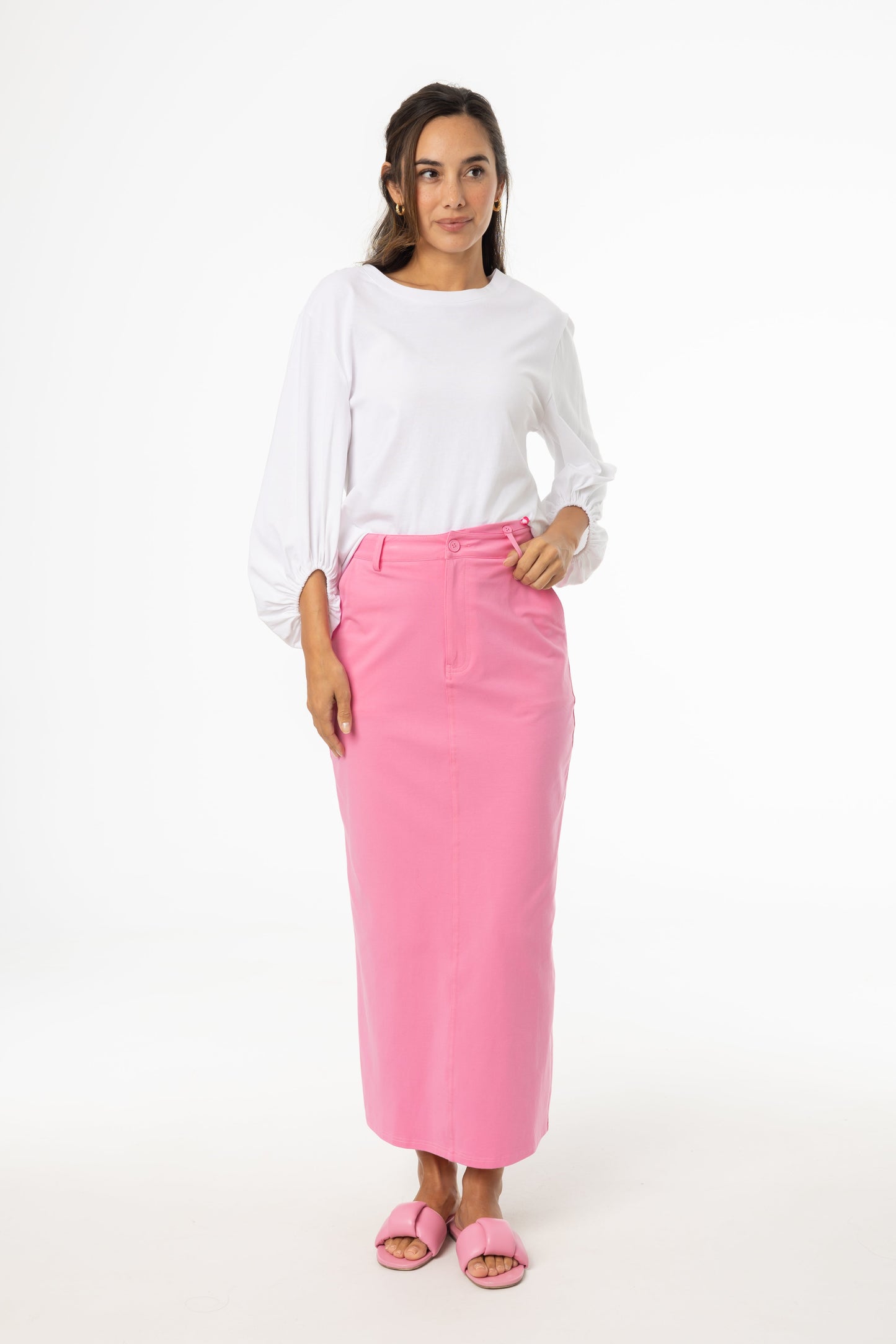 Pink Stretch Cotton Maxi Skirt
