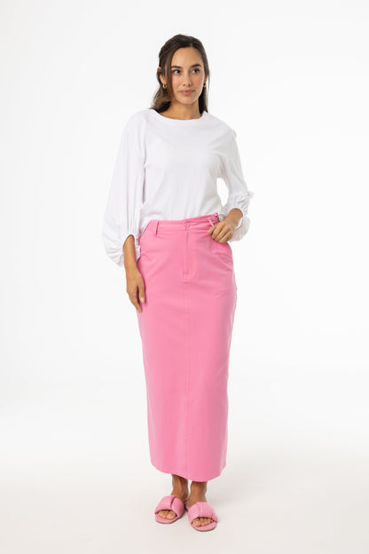 Pink Stretch Cotton Maxi Skirt