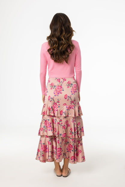 Pink Floral Ruffle Skirt