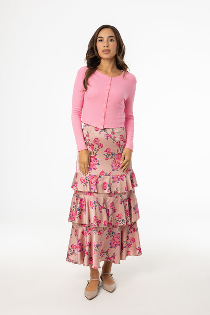 Pink Floral Ruffle Skirt