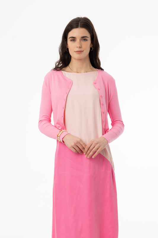 Pink Ribbed Cardigan