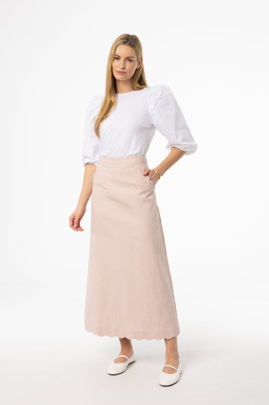 Pink Scalloped Maxi Skirt