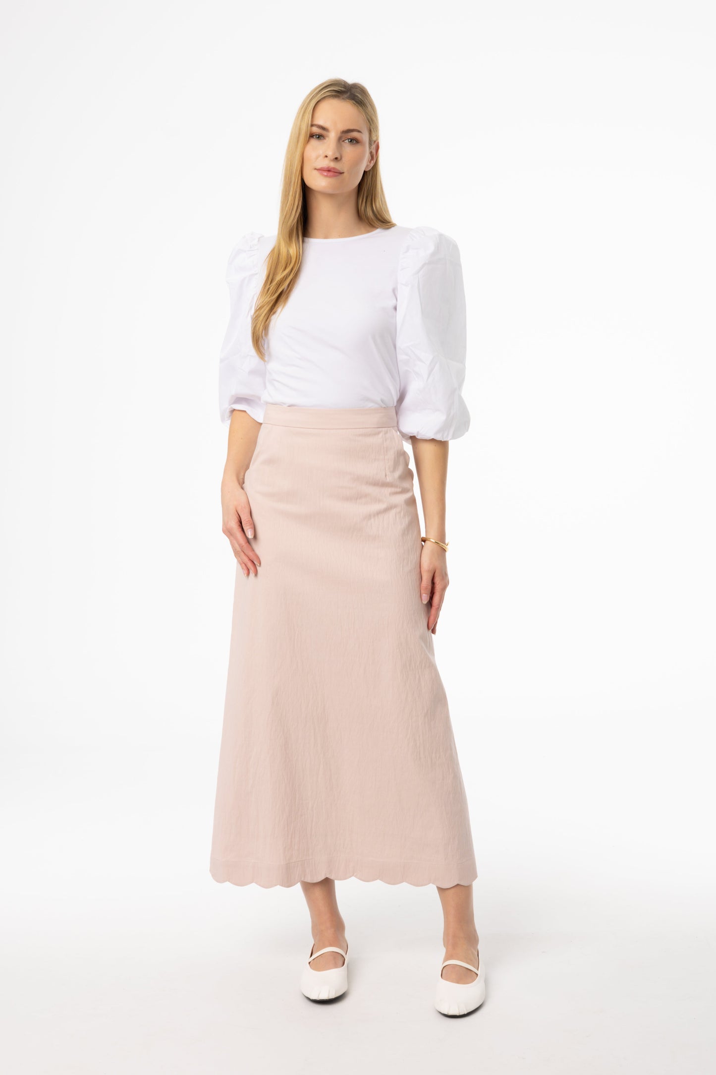 Pink Scalloped Maxi Skirt