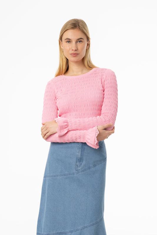 Pink Smocked Ruffle Sleeve T-Shirt